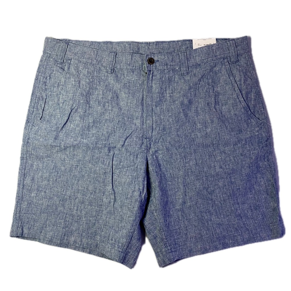 St. John's Bay Flat Front Shorts Mens 46 Big Navy Blue NWT Linen‎ Blend